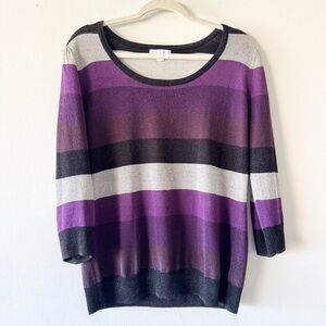 New York & Company Metallic Purple and Gray Striped Sweater Size XL